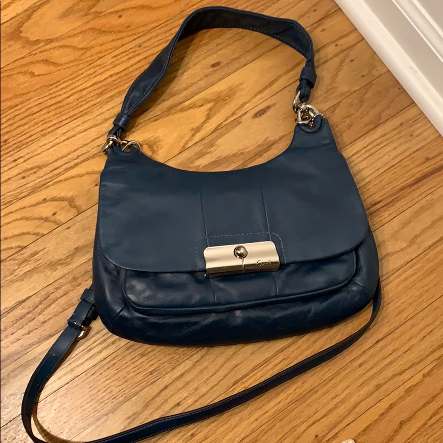 Coach Kristin Leather Tote Hobo Bag Dark Blue